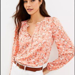 Loft Floral Shirred Henley Blouse